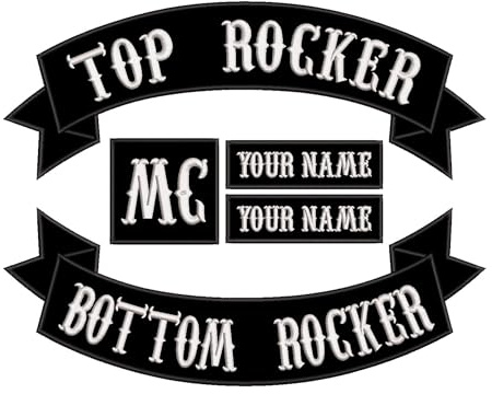 QIMAMADE Bestickter Aufnäher zum Aufbügeln oder Aufnähen, personalisierbar, Motorrad, Biker, großes Abzeichen auf der Rückseite, für Weste, Jacke, Jeans, schwarz, Namensaufnäher, Größe XL, 5 Stück