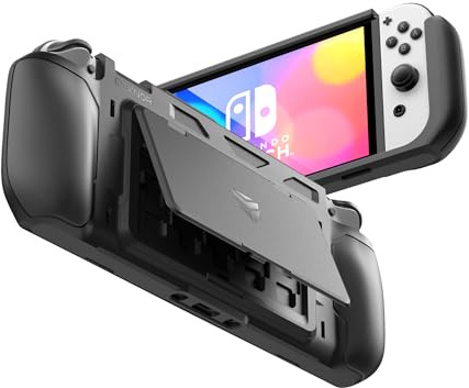Dexnor pour Coque Nintendo Switch OLED (2021), Housse de Protection Robuste avec Support Réglable, MicroSD & Cartes de Jeu Slots de Stockage pour Nintendo Switch OLED Et Joy-Con Controller - Noir