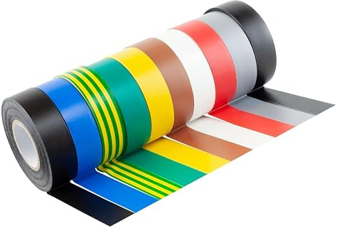 TASMIA PVC Electrical Insulation Tape, 20m x 19mm, Self-Adhesive Strong Electrical Tape for Repairing, Protecting, and Insulating Wires, Water and Heat Resistant, Premium Assorted Colours