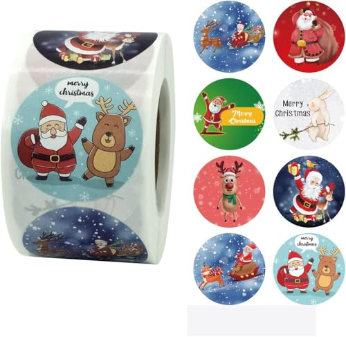 500 Stück Weihnachtsaufkleber - Runder Aufkleber - Dekorative Etiketten für Weihnachten - Geschenktüten, Geschenkpapier, Papiertüten
