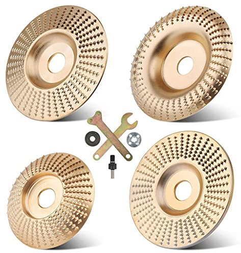 SUPAIDM Lot de 4 disques de Sculpture sur Bois, meule à Bois en carbure de tungstène, Disque abrasif for meuleuse d'angle, alésage 16 mm