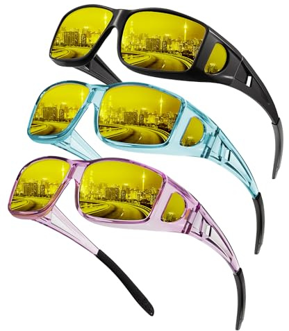 KALIYADI Night-Vision-Glasses Fit-Over-Glasses Wrap-Around Glasses: Night Vision Glasses Anti Glare HD Polarized for Driving