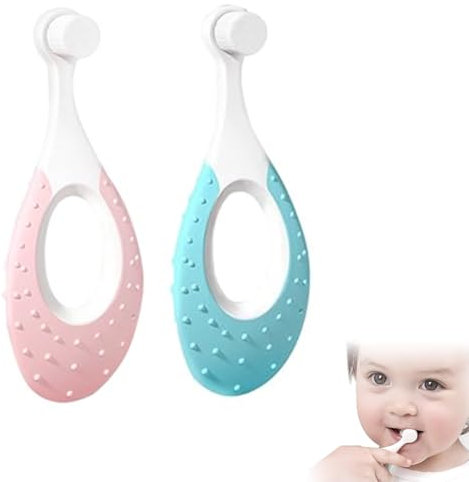 MEXRUMI 2Pcs Baby Zahnbürste Extra Weiche Zahnbürste Mit 10000 Soft Floss Borsten Für Die Zahnfleischpflege Für Alter 0-3 Jahre Alt（Blau Und Rosa）