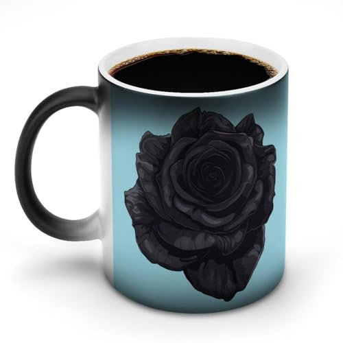 Schöne schwarze Rose Blume Wärme ändernde Tasse Keramiktasse Personalisierte Farbwechseltasse Kaffeetasse Teetasse Bedruckte Porzellantassen