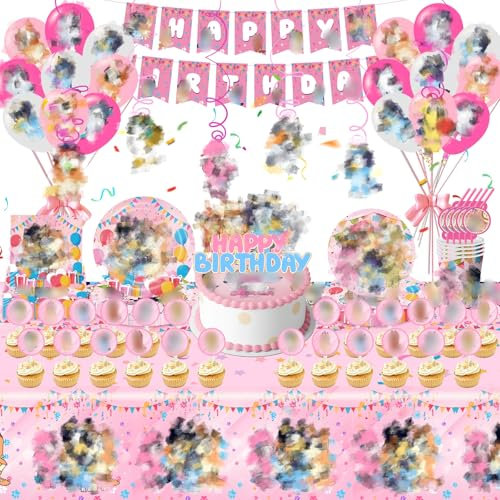 Birthday Party Decorations, 111PCS Party Tableware Set Party Supplies Balloons Character Birthday Decorations Cake Toppers Napkins Banner Plates Cup Tableware