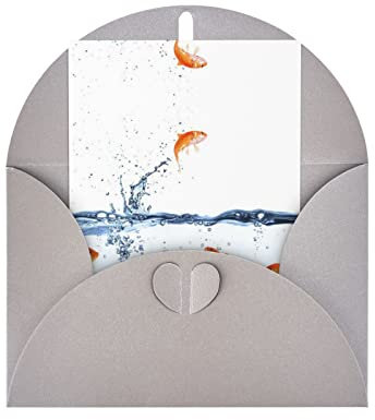 Blanko-Karten und Umschläge, Motiv: Fisch im Wasser, umweltfreundliche Karten, Umschläge und Schachtel, innen blanko, 5 Stück