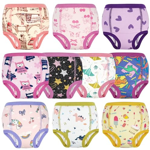 FLYISH DIRECT Baby Töpfchen Trainingshose, Packung mit 10 Kinder Töpfchentraining Unterwäsche für Jungen und Mädchen, 100/3T
