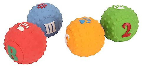 Enforose 4-teiliges Hundespielzeug-Set mit quietschendem Ball, 5,1 cm, weiches Latex, interaktives Kau- und Apportierspielzeug für Welpen mit lustigem Muster für kleine und mittelgroße