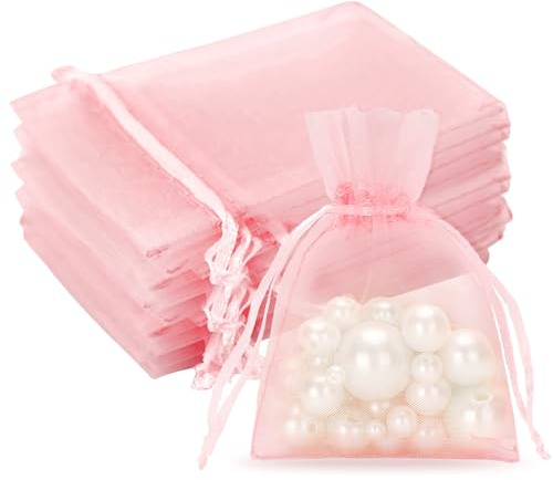 G2PLUS 100PCS Sacs Organza Rose 7x9cm - Pochette Cadeau en Organza,Sachets de Mariage,Bonbons,Lavande,Fêtes - Pochette Cadeau Élégante et Réutilisables