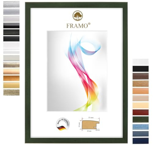 FRAMO Cadre photo en bois 32 x 45 cm (Dimension de l'image) en Vert-essuyé | Taille sélectionnable | Affiches | Puzzle | Collage | Sur mesure | personnalisés