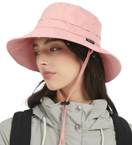 Creekstone Unisex Cappello da Pescatore impermeabile da Pioggia per Donne e Uomini, Floppy Cappello da Sole Estivo UPF50+, Trekking Viaggio Ripiegabile (IT, Testo, Taglia unica, Rosa)