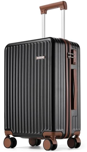 Ruausine Maleta de Cabina Aprobada por Aerolíneas - Equipaje de Mano con Ruedas Giratorias 360°, Maleta de Viaje Pequeña Ligera con Candado TSA, Diseño Resistente para Avión(Negro, 20 Pulgadas)