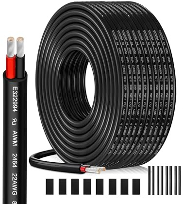 HuLuWa UL2464 22AWG 2x0,34mm² Cavo 2 Conduttori, 20m | Rame stagnato, guaina PVC. Per LED, controlli e sensori a bassa tensione 5V/12V/24V.