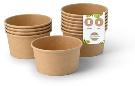 BIOZOYG Eisbecher Pappe 50 Stück 150 ml Braun Dessertbecher Beschichtet Einweg Snackbecher Eisbecher Waffelbecher Dessert Einwegbecher Eiscreme Frozen Joghurt Obst Eisdiele
