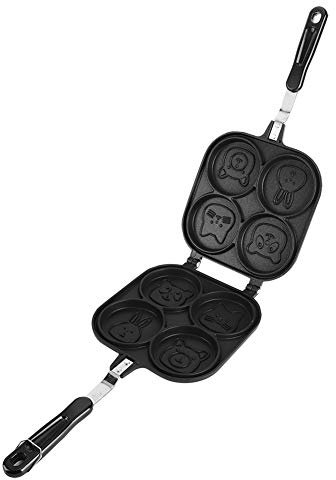 flexman Doppio Lato Padella, 4 Fori a Forma di Cartone Animato in Alluminio Fritta di Uova Padella Non Rivestimento Hamburger Cucina da Cucina per Cottura a Gas, Stufa in Ceramic