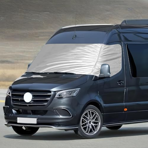 Scheibenabdeckung passend für Mercedes Sprinter 2019-2025, Sonnenschutz Auto Frontscheibe, Auto Windschutzscheiben Abdeckung, Blackout Anti-UV/Frost/Ice/Staub Wrap Cover Sonnenblenden für Frontscheibe
