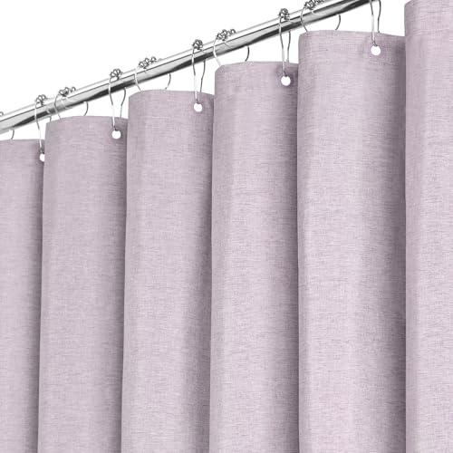 BTTN Extra Long Linen Look Shower Curtain, Waterproof, 182x214cm, Lavender | 12 Plastic Hooks, Laminated Waterproof Backing, Mould Proof Resistant, Weighted Fabric for Bathroom & Wet Room, Washable