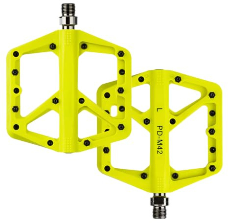 SYACHI Mountain Bike Pedals, 3 Bearings Bicycle Pedals - 9/16” CNC Machined Flatpedals, Lightweight Aluminum Alloy Bicycle Pedal, Wide Platform Road Non-Slip MTBpedals(Yellow)