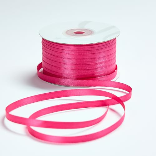 Nastro Doppio Raso 06mm X 100 Metri per Artigianato, Natale, Decorazioni, Adatto Per confezionare Regali, Feste di Compleanno, Matrimoni, Bomboniere (Fucsia)
