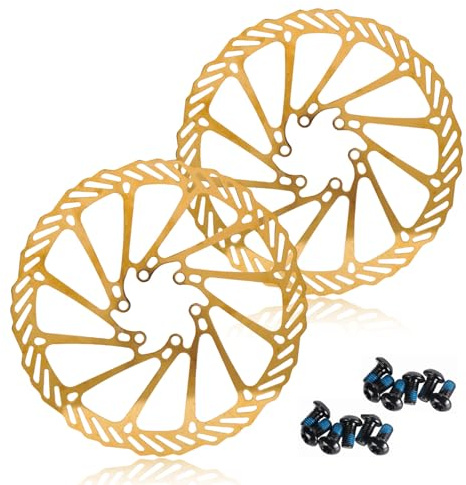 CNCLOL Fahrrad Bremsscheibe 160mm-180mm-203mm für MTB/Rennrad/Mountainbike/BMX, 2 Stück Bremsscheiben mit 12 Schrauben, Blau/Gold/Regenbogen