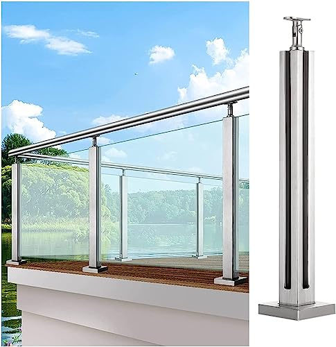 Kit balustrade en acier inoxydable et verre pour terrasse/piscine – Ensemble complet de balustrade avec carré/rond il parfait pour balcon (taille : 115 cm/45 pouces Couleur : [préciser])