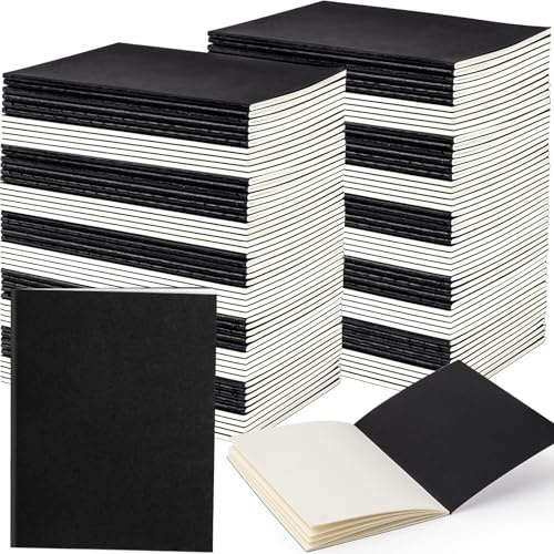 TESIN 100 Stück A6 Blanko Notizblock set, Schwarze Mini Notizbücher (14 x 10 cm), Klein Tragbares Notizheft für DIY Journal Notizen Skizzieren Malen Schreiben, 48 Seiten