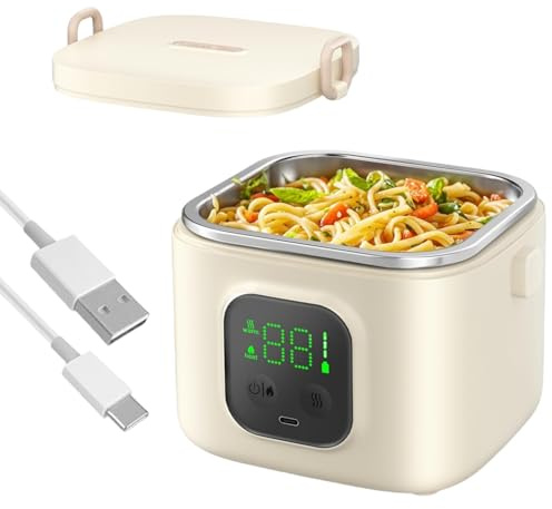 Tangxi Caja de Almuerzo Eléctrico Inalámbrico para Adultos y Niños, 500 Ml de Lonchera de Calentador de Alimentos Autocalentable Recargable, Calefacción Rápida para Oficina, Escuela,