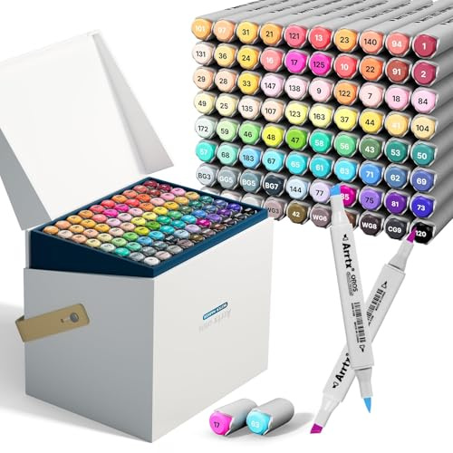 Arrtx Set di 80 pennarelli ad alcool OROS, colorati, con punta a pennello e scalpello, adatti per pittura, colorazione, disegno, schizzi e illustrazioni, pennarelli a base di alcool