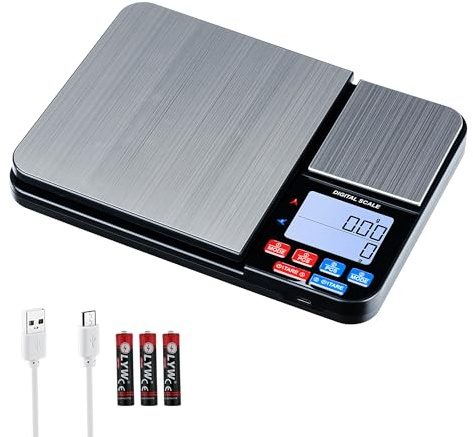 Wigearss Dual Platform Kitchen Scale, 10kg/0.01g Diyife Stainless Rechargeable Kitchen Scales,High Precision Food Scale with LCD Display,PCS Features,Tare for Baking,Coffee,Jewelry,Food