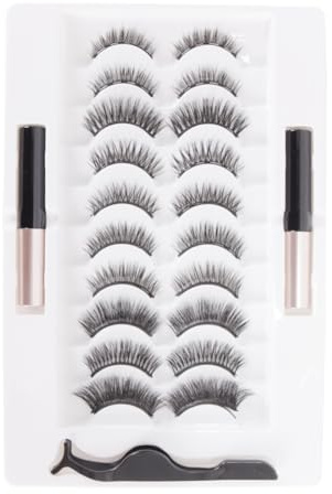 Alide 10 Pair Magnetic Eyelashes,3D Thick Long Fluffy Artificial False Eyelashes with Pliers, Waterproof and Reusable