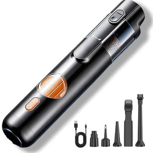 JIABAOZ Kit Aspirateur à Main Intelligent 5 en 1, Mini Aspirateur sans Fil Rechargeable 15kPa, Puissante Aspiration pour Voiture, Maison et Canapé, Fonction Gonflage Incluse (Black)