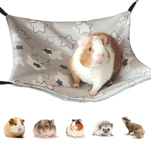 NOLACE Meerschweinchen Hängematte Stern Meerschweinchen Zubehoer 34 x 34CM | Eisseide Ratten Zubehör Verstellbar Ratten für Käfig Doppelseitiges Hamster Sommerhängematte für Hamster Chinchilla Stern