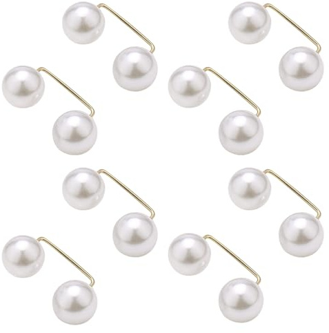 CYUXING 8Pcs Pearl Jeans Ankle Clip, Jean Buttons Pant Waist Tightener, Length Adjuster, Adjustable Hem Clips for Pants Sleeves Pearl Design Easy to Use Suitable for Trousers & Shirts