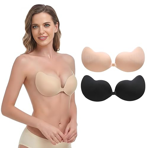 Reggiseno Invisibile Adesivo Donna, Coppe Adesive Seno Push Up, Reggiseno Senza Spalline e Schiena Scoperta Riutilizzabile, Sticky Bra in Silicone per Abiti da Sposa, Vestiti Scollati e Cerimonia