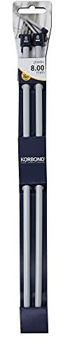 Korbond 180008 Enkelpunkts sticknålpar – 8,00 mm x 35 cm – plast – hållbar, lätt, designad för komfort – idealisk för en mängd olika mönster och projekt, från nybörjare till experter, silver