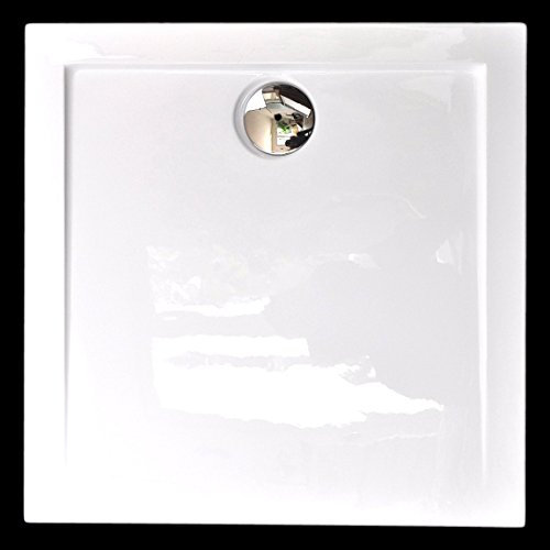 Art-of-Baan® Duschkar 90 x 90 cm I duschkar av sanitär akryl I mycket platt duschkar I duschkar i vitt I DIN anslutning I rep- och halkfritt I platt duschkar inkl. avloppssats