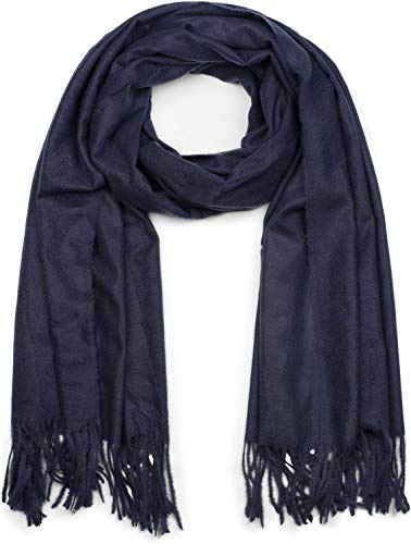 styleBREAKER Unisex Schal mit Fransen | weiches Viskose Tuch in Uni Farbe | langer Winterschal für Damen und Herren | Große Farbvielfalt, Farbe:Dunkelblau