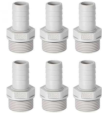 sourcing map PVC Barb Hose Fitting Connector Adapter 16mm or 5/8 Barbed x G3/4 Male Pipe 6pcs