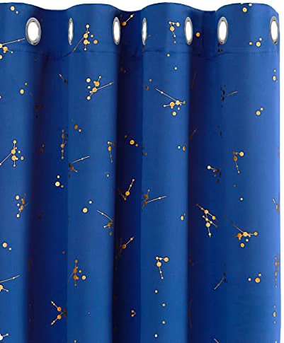 Deconovo Eyelet Curtains, Door Curtains Thermal Curtains, Gold Constellation Printed Curtains for Living Room, 52 x 84 Inch(Width x Length), Royal Blue, 2 panels