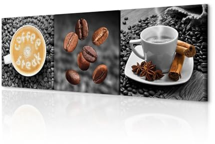 decomonkey Bilder Set Kaffee Coffee 60x20 cm 3 Teilig Wandbild Groß Leinwandbild XXL Deko Wohnzimmer Schlafzimmer Büro Wanddeko Leinwand Pictures For Wall Poster Wall Painting Küchenbilder