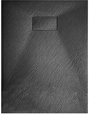 Piatto Doccia Casa Arredo Bagno In Resina Effetto Pietra Stone Ardesia Spessore 2.6 Cm Antiscivolo Filopavimento Indistruttibile Con Griglia Di Copertura Antracite Nero (70x140 cm)