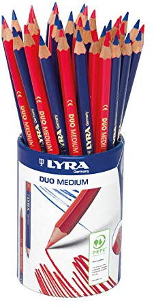 LYRA Duo Stifte 2-farbig rot/blau Runddose Karton 36 Stk. | Bicolor-Buntstifte, Mine 3,8mm