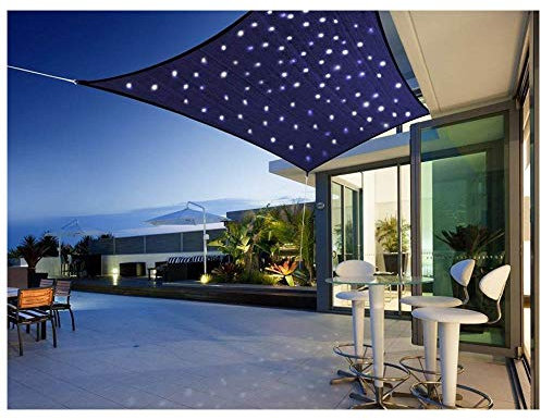 YSHUAI Sonnensegel mit LED-Beleuchtung, wasserdicht, Polyester-Oxford-Gewebe mit 95 % UV-Block-Markisen für draußen, Terrasse, Balkon und Garten, 4 x 5 m