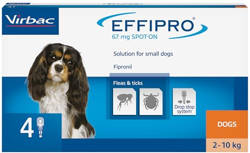 Virbac Effipro Spot-On Dog Flea Treatment - Vet Strength Tick and Flea Killer for Small Dogs 2kg-10kg - Pack of 4 Pipettes