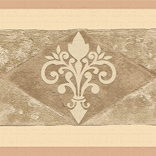 Dundee Deco DDAZBD9079 - Bordo adesivo per carta da parati, motivo astratto, beige scuro, rombo seppia, design retrò, 4,57 m x 17,78 cm, autoadesivo