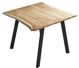 SAM Esstisch Laxmi 80x80 cm Akazie Natur Baumkante Metallbeine schwarz | Baumkantentisch massiv, Akazienholz naturfarben, Esszimmertisch