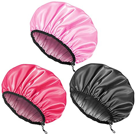 Auban Shower Cap for Women, Adjustable Reusable, Extra Large, Double-Layer Waterproof Bathing cap, Waterproof Exterior, EVA Lining, Hair Cap for All Hair lengths, 3 Colors