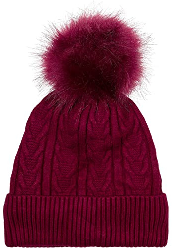 styleBREAKER Gorro de Punto Fino con diseño de Cable, Gorro de Piel de imitación, Gorro de Invierno Forrado 04024100, Color:Burdeos-Rojo
