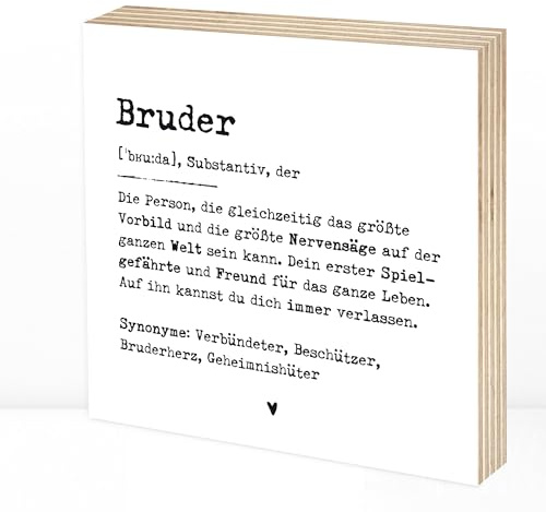 Wunderpixel® Holzbild Definition Bruder - 15x15x2cm zum Hinstellen/Aufhängen, echter Fotodruck mit Spruch auf Holz - schwarz-weißes Wand-Bild Aufsteller Zuhause Büro zur Dekoration Geschenk-Idee