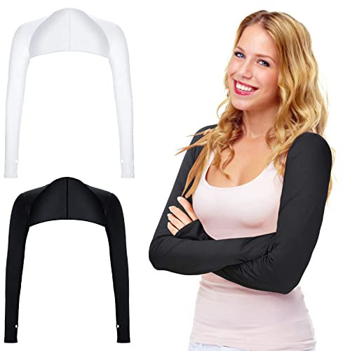 2 Stück UV-Schutz Bolero Damen Sonnenschutz Schal Armstulpen Eisseide Kühlschal Armmanschetten mit Fingerlöchern Fingerlose Handschuhe Ärmel